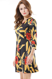 Women's V-Neck Floral Print Mini A Line Dresses - Apperloth