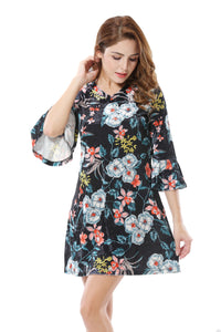 Women's Floral Print V-Neck A Line Mini Dress - Apperloth