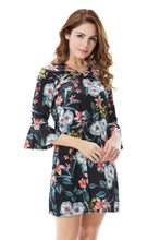 Women's Floral Print V-Neck A Line Mini Dress - Apperloth
