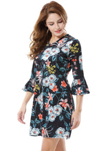 Women's Floral Print V-Neck A Line Mini Dress - Apperloth
