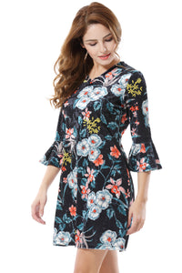 Women's Floral Print V-Neck A Line Mini Dress - Apperloth