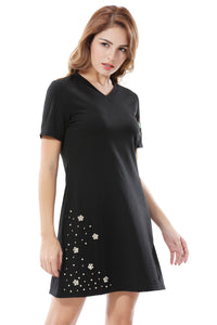 Women's Sequin Beaded Flower Print Cocktail Dress - Apperloth