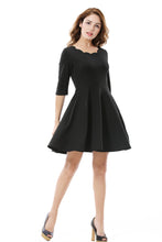 Women's Black Scalloped Neckline  Cocktail Mini Dress - Apperloth