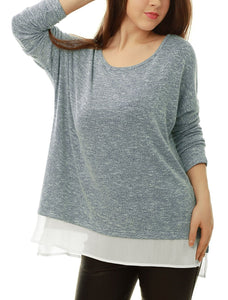 Women’s Solid Sheer Hem Split Sides Loose Tunic Top - Apperloth