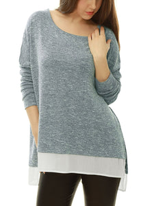 Women’s Solid Sheer Hem Split Sides Loose Tunic Top - Apperloth